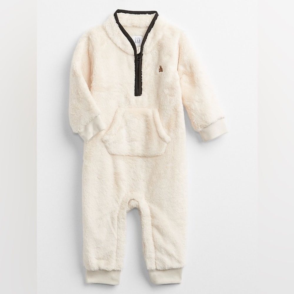 GAP Cream Fleece Baby Jumpsuit with Dark Trim